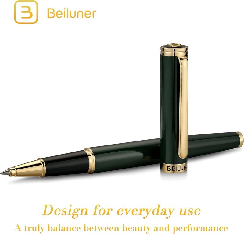 BEILUNER Luxury Rollerball Pen, Stunning Green Lacquer with 24K Gold Trim,Noble and Elegant Designs,Schneider Ink Refill, Best Gift Set for Men & Women, Refillable, Executive Writing, Nice Pens - Image 3